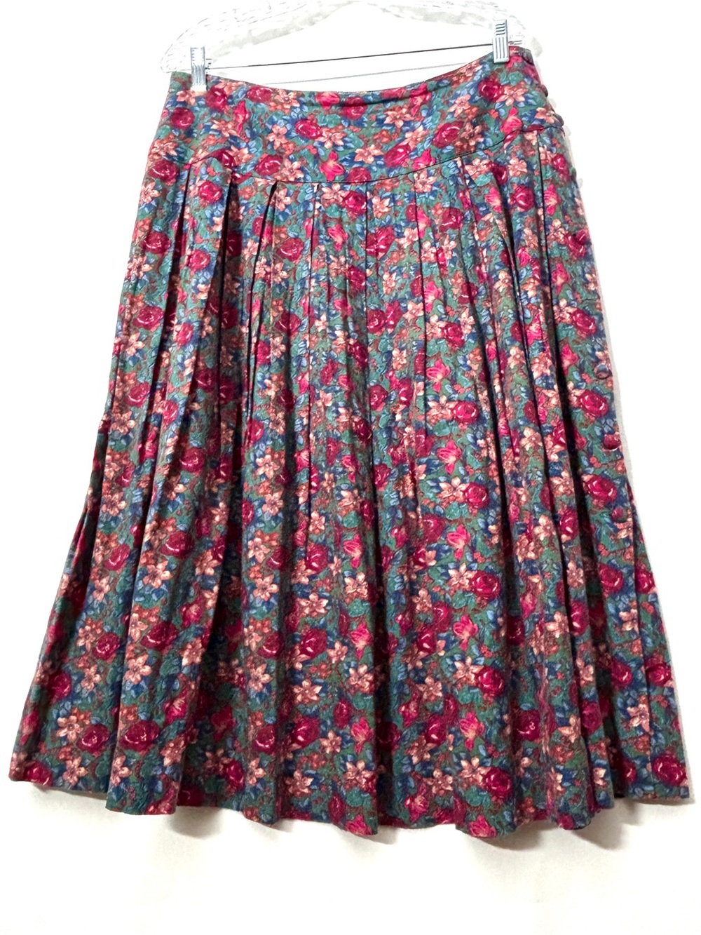 Vintage Laura Ashley 90s Prairie Cottagecore Floral Pleated Midi Wool Skirt 16